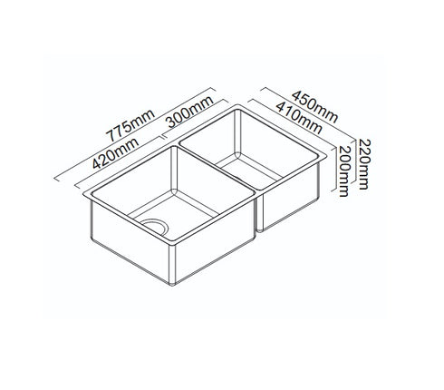 Abey Montego Large Bowl & Three Quarter Bowl Sink