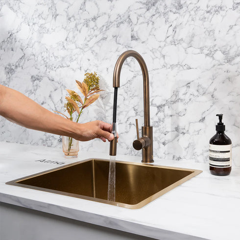 Antique Brass Pullout Sink Mixer