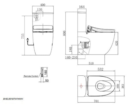 B&H Elongated BTW Toilet with Toto Remote Control S7 Washlet TCF47360GAU