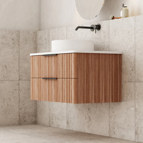 Gravity Natural Walnut Curved Wall Hung Vanity