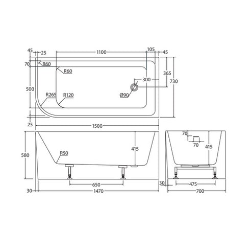 Fienza Hustle Left Hand Curve Acrylic Corner Bath