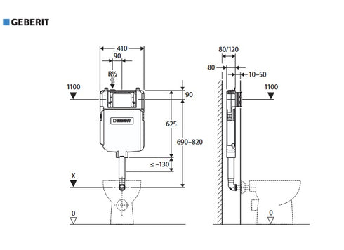 Geberit Sigma 8 Inwall Cistern - Floor Standing Wall Face Pan