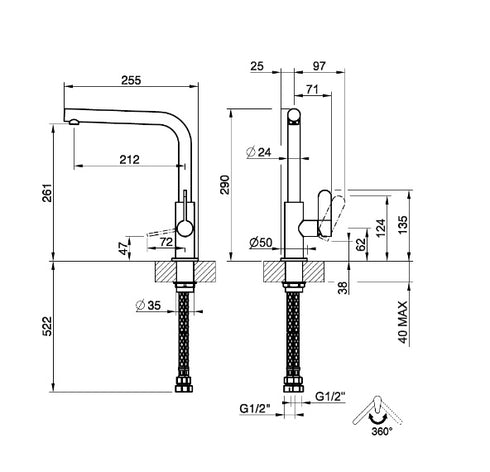 Gessi Acciaio Right Angle Sink Mixer