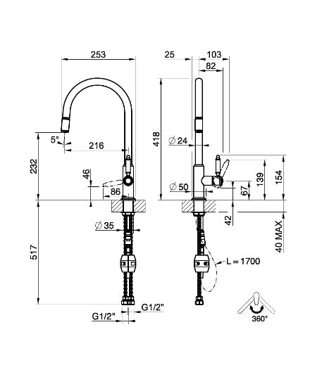 Gessi Venti20 Goose Neck Pull Out Mixer