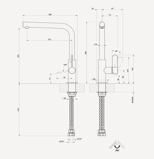 Gessi Helium Right Angle Round Sink Mixer