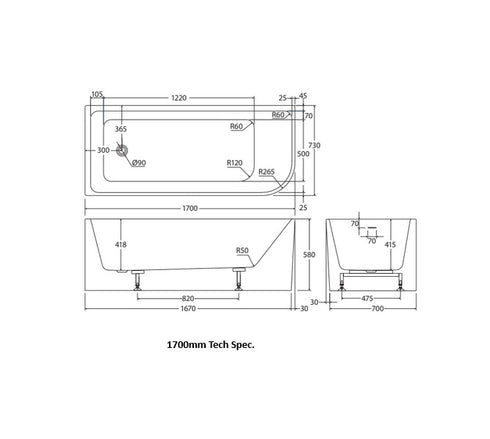 Fienza Hustle Right Hand Curve Acrylic Corner Bath