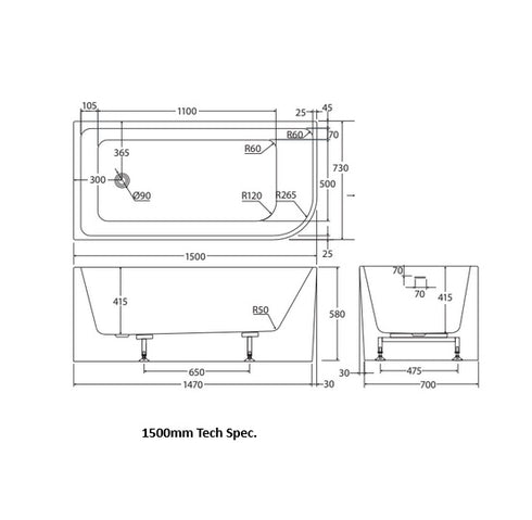 Fienza Hustle Right Hand Curve Acrylic Corner Bath