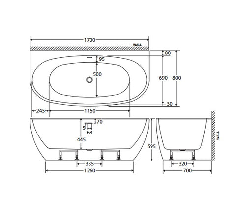 Fienza Keeto Back To Wall Bath | 1500mm & 1700mm | Gloss White Acrylic