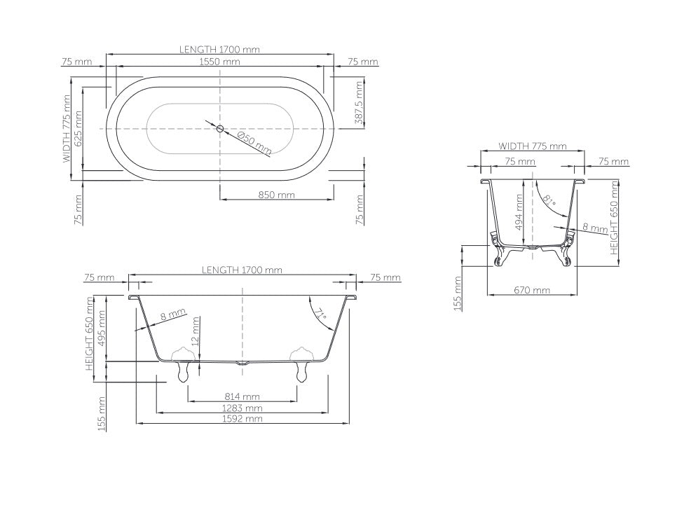 Dado Liberty Freestanding Claw Feet Bath Tuck Plumbing Fixtures