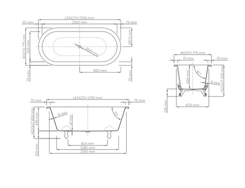 Dado Liberty Freestanding Claw Feet Bath