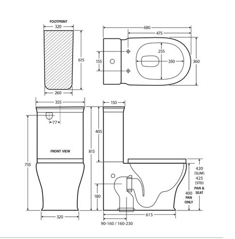Fienza Lillian Tornado Flush BTW Toilet Suite with Slim Seat