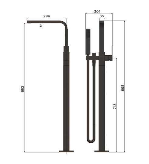 Meir Square Freestanding Bath Spout and Hand Shower