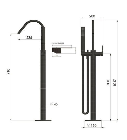 Meir Round Paddle Freestanding Bath Spout and Hand Shower