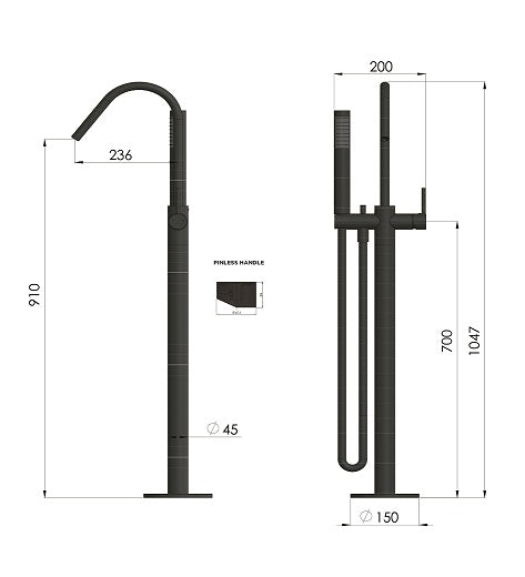 Meir Round Pinless Freestanding Bath Spout and Hand Shower