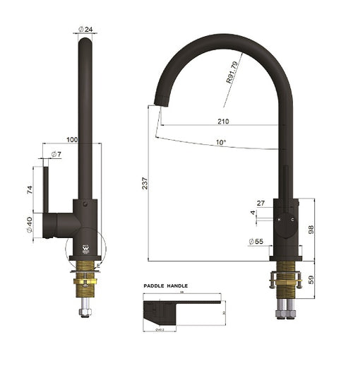 Meir Round Gooseneck Kitchen Mixer Tap with Paddle Handle