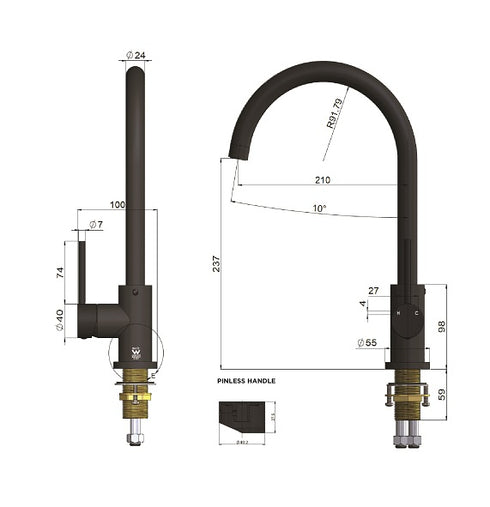 Meir Round Gooseneck Kitchen Mixer Tap with Pinless Handle