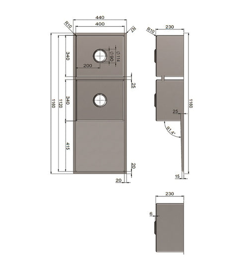 Lavello Kitchen Sink - Double Bowl & Drainboard 1160 x 440