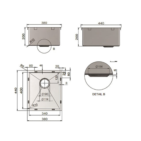 Lavello Kitchen Sink - Single Bowl 380 x 440