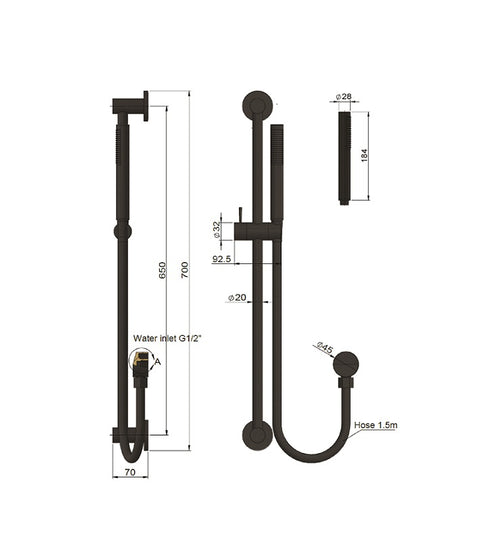 Meir Round Hand Shower on Rail Column