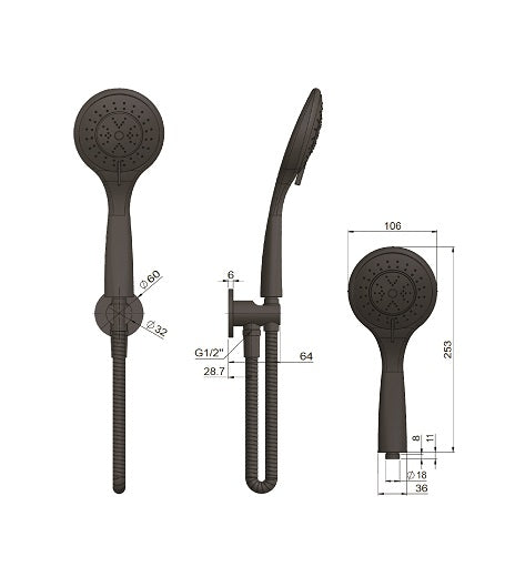 Meir Round Three Function Hand Shower on Fixed Bracket