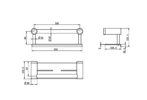 Mecca Care 25mm Grab Rail Shower Shelf