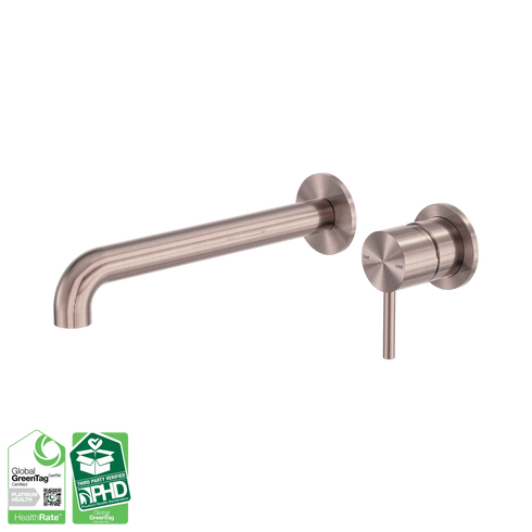 Nero Zen SS316L Wall Basin/Bath Mixer 230mm Spout