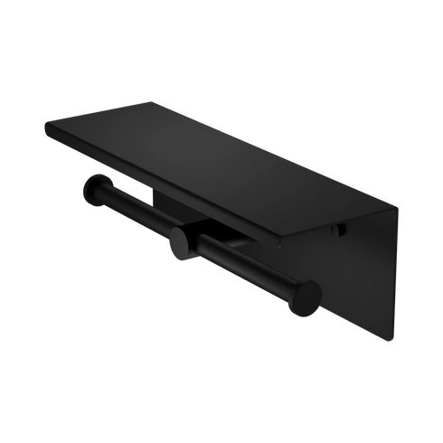 Nero Mecca Double Toilet Roll Holder With Shelf