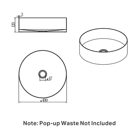 Nero Opal Round 400mm Stainless Steel Basin