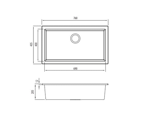 Oliveri Santorini Black Mega Bowl Undermount Sink
