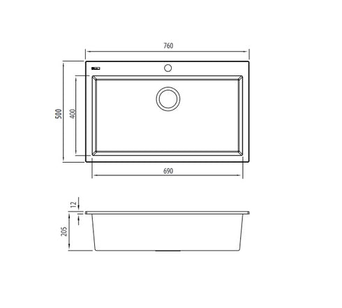 Oliveri Santorini Black Mega Bowl Topmount Sink