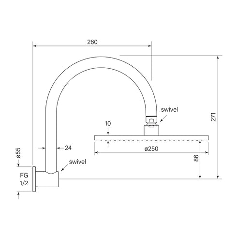 Faucet Strommen Pegasi Overhead Wall Shower Curved