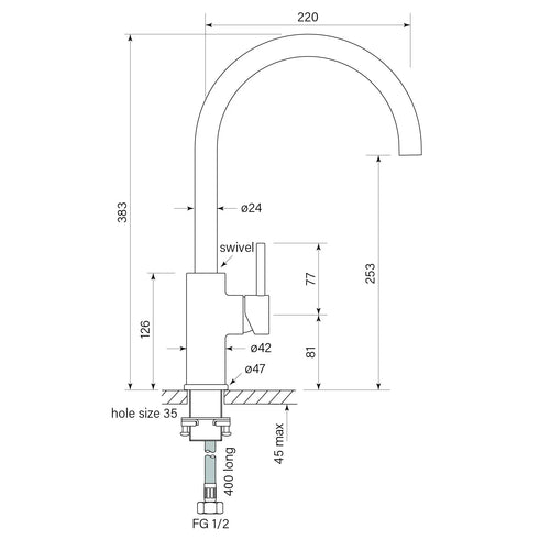 Faucet Strommen Pegasi M Curve Sink Mixer