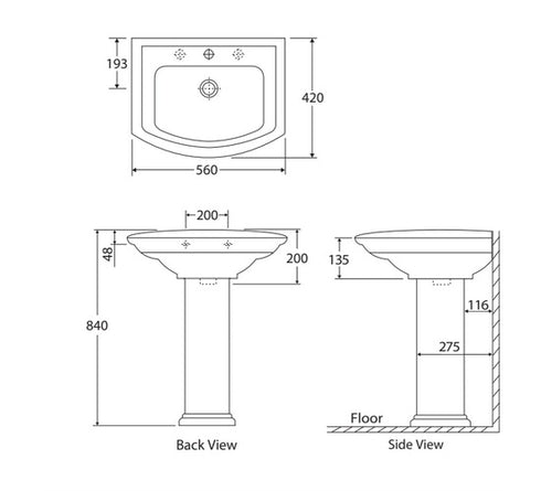 Rak Washington Pedestal Wall Basin