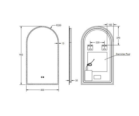 Remer Arch 500x900 Led Mirror