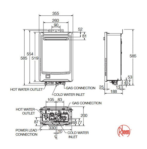 Rheem 12L Gas Continuous Flow Water Heater 50°C Preset
