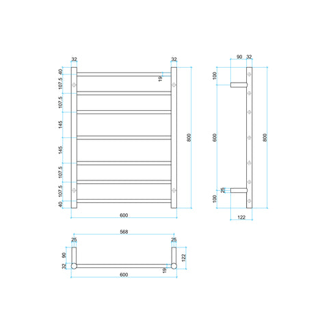 Thermorail SR44M Heated Towel Rail 600 x 800mm