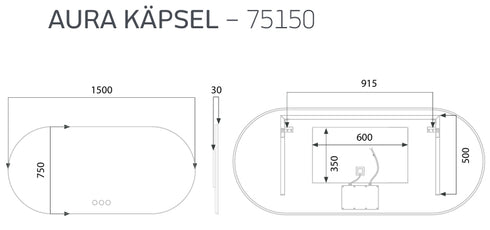 Radiant KÄPSEL Aura 1500mm Brushed Nickel LED Mirror