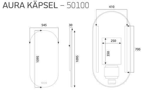 Radiant KÄPSEL Aura 545mm Brushed Nickel LED Mirror