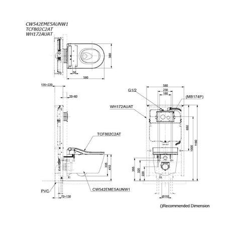 Toto RW Wall Hung Toilet with Remote Washlet