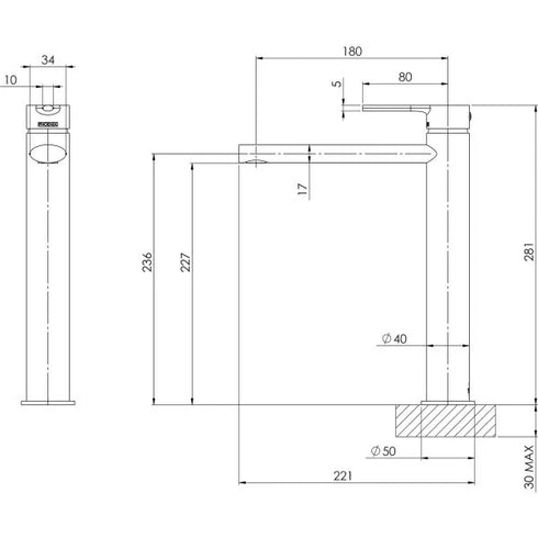 Phoenix Vivid Slimline Oval Vessel Basin Mixer