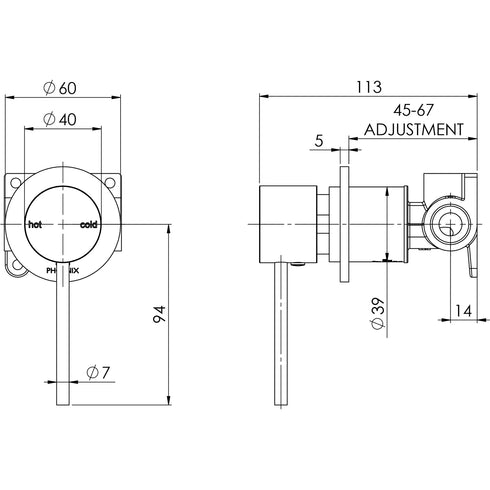 Phoenix Vivid Slimline Shower Mixer 60mm Backplate
