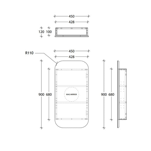 ADP Stadium Mirrored Shaving Cabinet 450mm