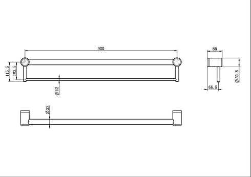 Mecca Care 32mm Grab Rail with Towel Holder