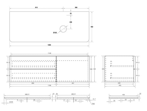 Gravity Natural Walnut Curved Wall Hung Vanity