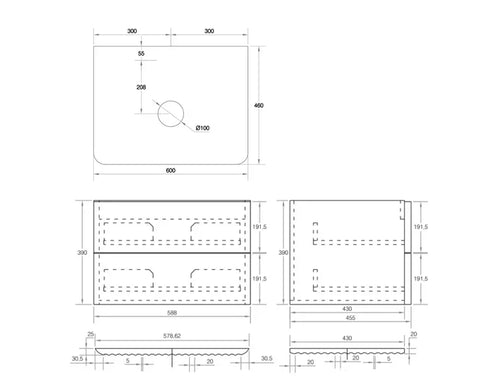 Gravity Natural Walnut Curved Wall Hung Vanity