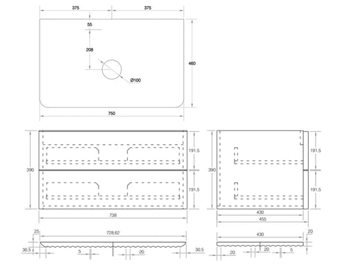 Gravity Natural Oak Curved Wall Hung Vanity