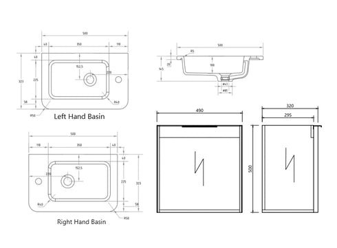 Gravity 500 Small Space Curved Wall Hung Vanity