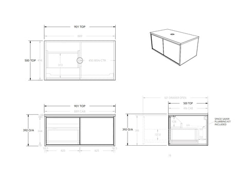 ADP Clifton Wall Hung 900mm Vanity Cabinet