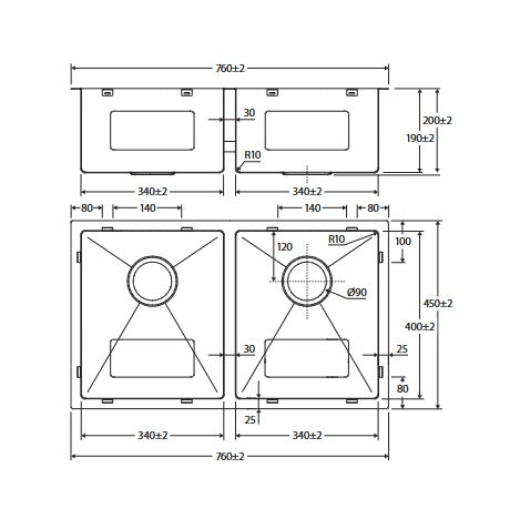 Fienza Hana 27L/27L Double Kitchen Sink
