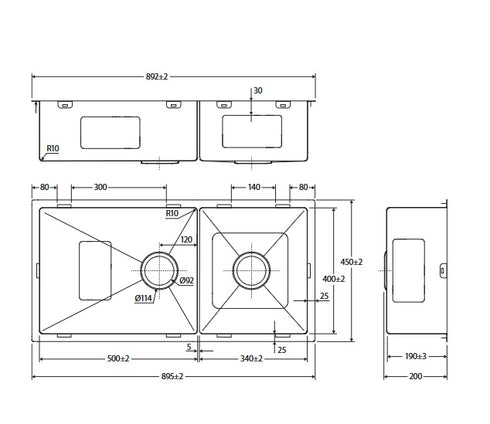 Fienza Hana 40L/27L Double Kitchen Sink